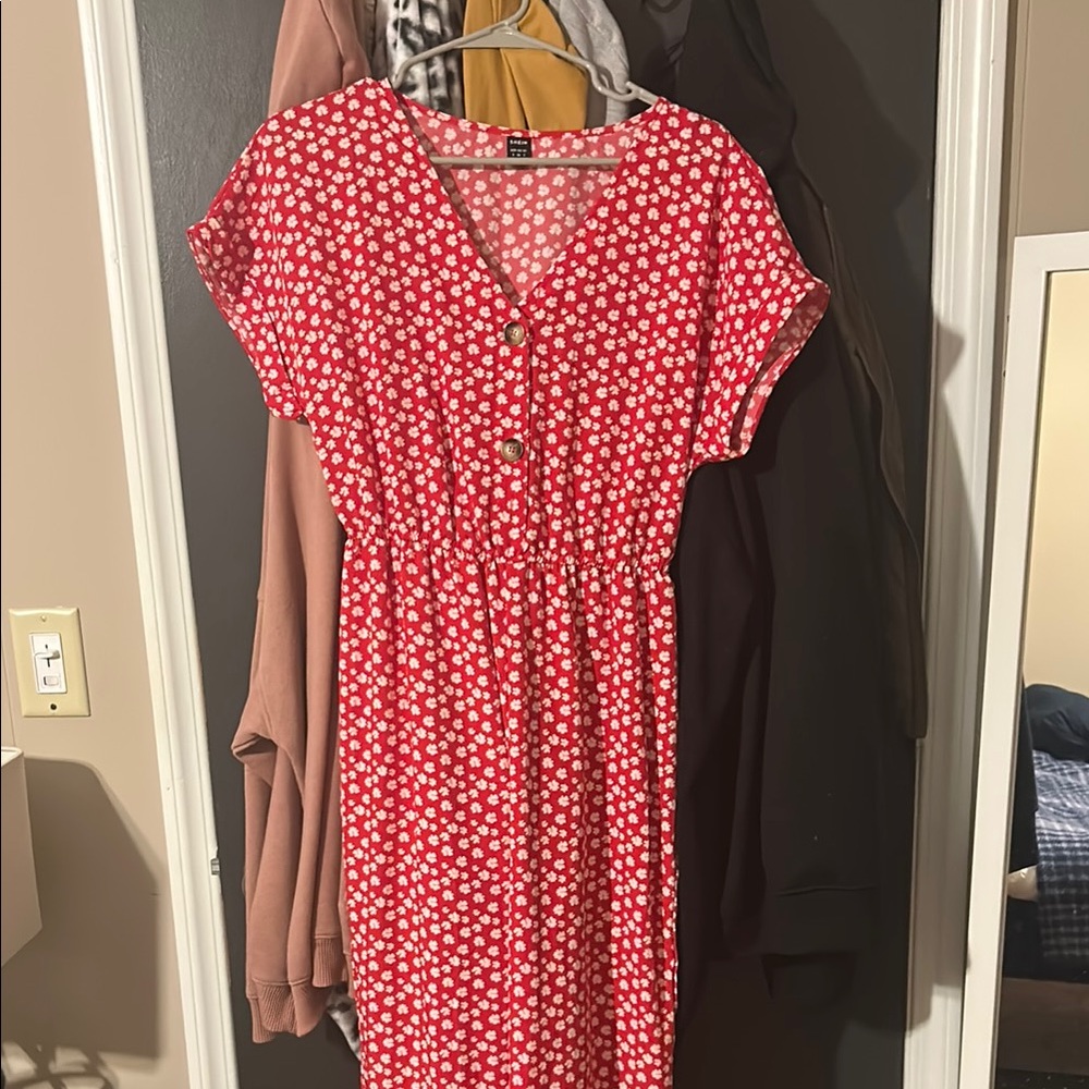 SHEIN Red Floral Midi Dress